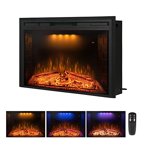 Benrocks 36'' Electric Fireplace Inserts, Recessed & Built In Wall Electric Fireplace Heater With Fire Crackling Sound, Adjustable Top Light & Flame Speed, Overheating Protection, 750/1500W Black #TOP2