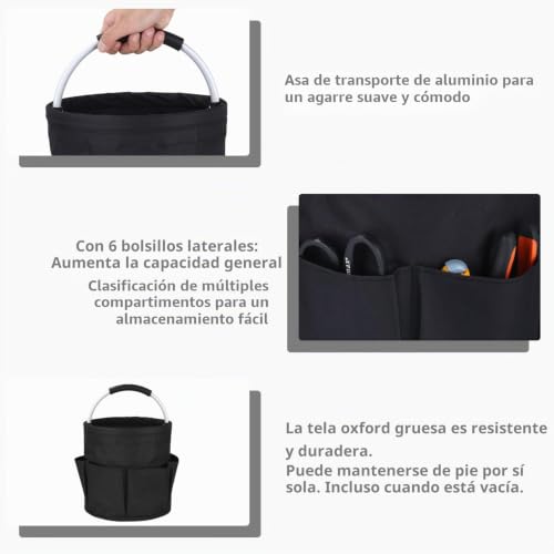 Miniatura 3 de Cestas Para Herramientas Con 6 Bolsillos ,Bolsa De Jardin Herramientas Plegable,Bolsa Organizadora Para Guardar Cosas En Casa, Ir De Compras, Excursiones Al Aire Libre, Picnics,Impermeable Negro