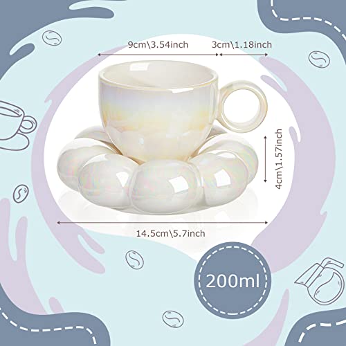 2 Pieces Ceramic Cloud Mug Cute Cup With Sunflower Coaster 7Oz Cute Ceramic Coffee Mug With Saucer Set For Office Home Coffee Tea Latte Milk, Pink And Pearl White #TOP1