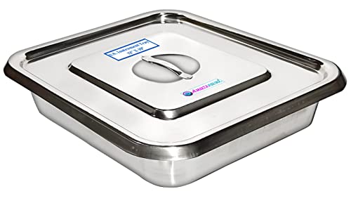 Image of Medical Reusable 12 inchInch X 10 inch Inch Instrument Tray With Lid Made From Heavy Stainless Steel (12 * 10 Instrument Tray Silver)
