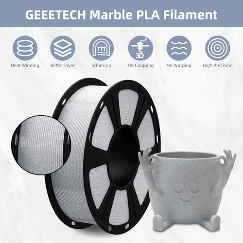 Image of Geeetech Marble PLA 3D Printer Filament, Stone-Like Appearance, 1kg Spool (2.2lbs), 1.75mm Dimensional Accuracy + /- 0.02 mm, Marble White-Grey Color