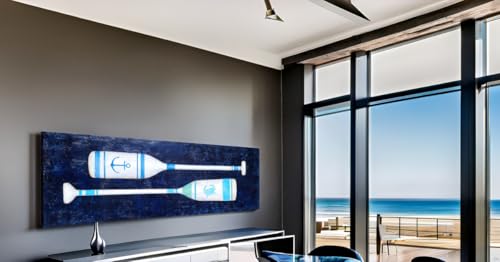Yihui Arts Coastal Canvas Wall Art - Navy Blue and White Oar Painting for Bedroom Bathroom Decor - Image 7