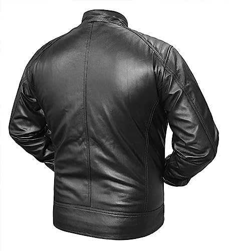 Image of Men's Classic Biker Leather Jacket - Motorcycle Quilted Leather Jacket Mens - Lambskin Racer Black Biker Jacket (as1, alpha, x l, regular, regular)