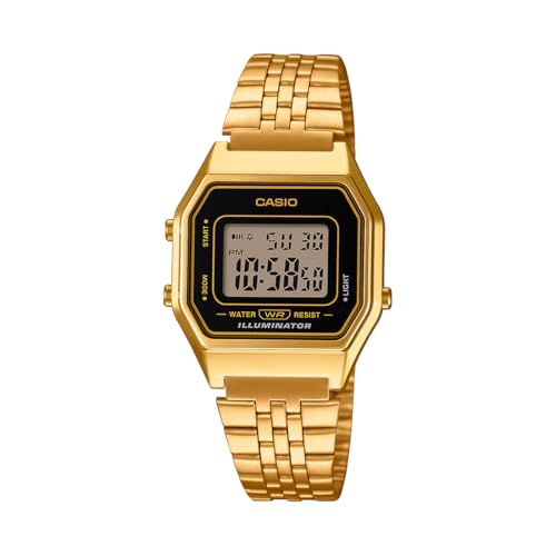 Image of Casio Vintage LA680WGA-1DF Digital Black Dial Women Watch Gold Stainless Steel Strap (D344)