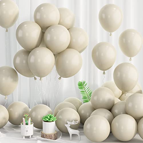 Image of White Sand Balloons 12inch, 62pcs Nude White Latex Balloons, Matte Off White Cream Beige Balloon for Party Decorations Supplies or Arch Decor, Helium Balloons for Birthday, Wedding, Baby Shower