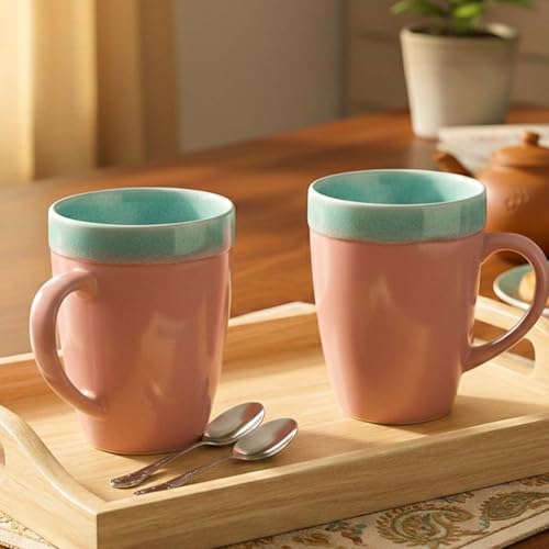 Image of The Earth Store Pink Flow Coffee Mug - 340ML Ceramic Coffee Mugs Set of 2 | Microwave & Dishwasher Safe Mugs for Gift | Home | Office | Restaurant | Daily Use Tea Mug