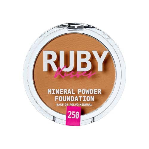 Ruby Kisses Mineral Pressed Powder Foundation, Medium to Full Coverage Natural Finish 0.35 Ounce (Sand Beige)