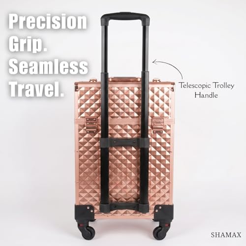 Image of SHAMAX Professional Rolling Makeup Case, Cosmetic Organizer Trolley, MUA & Salon Artist Storage Vanity Locks - Trolley for Hairdressers, Salons, Beauty Lovers - 360 Universal Wheels (3599 Rosegold)