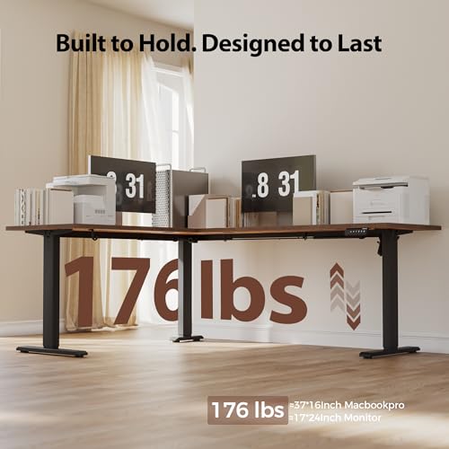 Image of Agilestic 75 Inch L Shaped Standing Desk Adjustable Height, Corner Standing Desk, Sit Stand Up Computer Table, Splice Board, Rustic Brown
