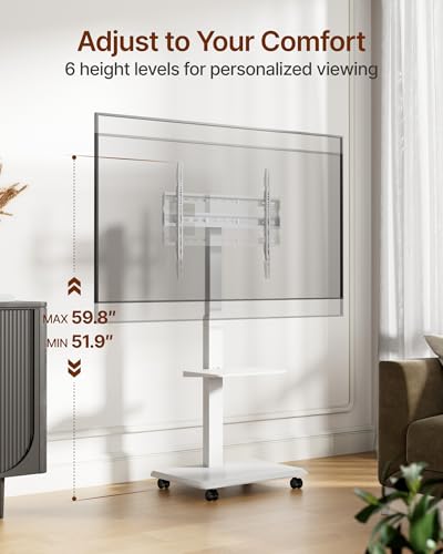 Image of Steel Base Rolling TV Stand with Power Outlet for 32-75 inch TVs,WH