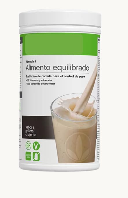 Herfa life Batido de Nutrición Sustitutivo de Comida Fórmula 1, Sabor Galleta Crujiente, Alto Contenido de Proteínas, 26 Vitaminas y Minerales, sin Gluten, Apto para Veganos, 550 gr