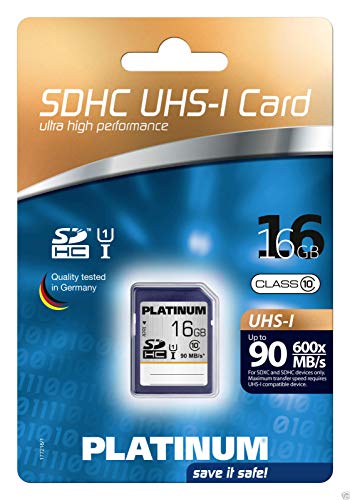 Preisvergleich Produktbild Platinum 16 GB SDHC UHS-I Class 10 Speicherkarte 600x (177216)