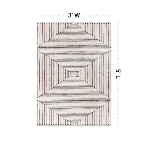 Rugshop Marbella Bohemian Stripes Washable Non Slip Area Rug 3' x 5' Beige
