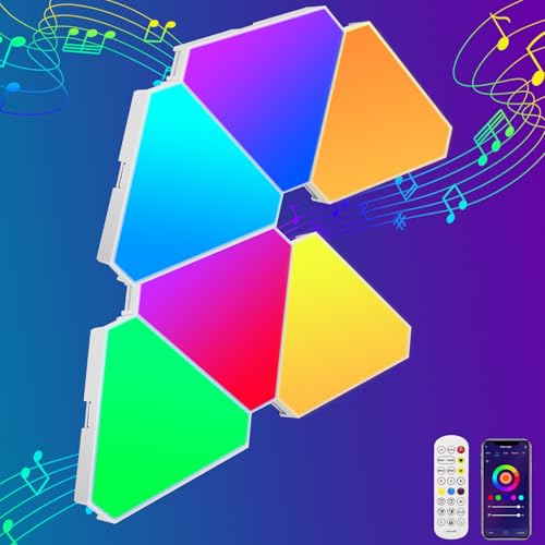 LED Panel RGB 6pcs Dreieckige Gaming Wandleuchte mit Fernbedienung, Smart Wand Licht DIY Kombinierbar LED Lichtleisten, Musik Sync App-Steuerung Light Panel für Weihnachten Gaming Zimmer Deko