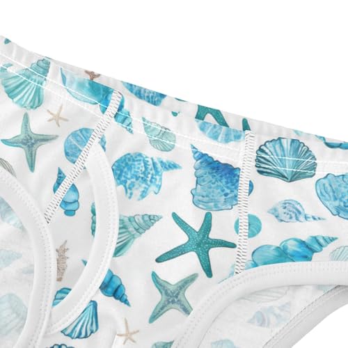 Wusikd Watercolor Teal Boys' Underwear Cotton Blue Sea Shells Starfish Boys Briefs Soft Toddler Underwear 2T4