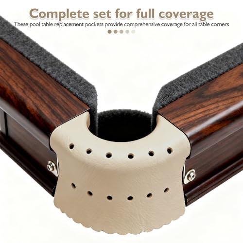 6 protectores de bolsillo para mesa de billar en cuero artificial gris 3