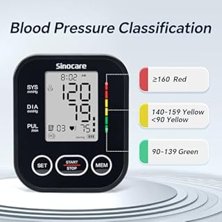 Sinocare Blood Pressure Monitor, Upper Arm BP Machine for Home, Adjustable Cuff 8.6"-16.5", One-Button Operation, Dual User Mode, Posture Detection & Irregular Heartbeat Alert, Black