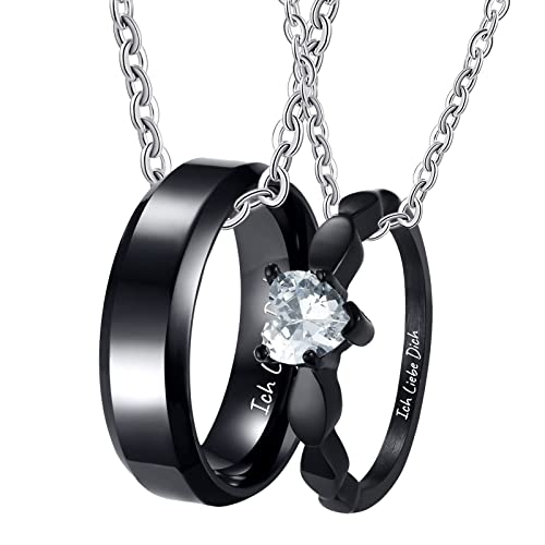 Cadenas de pareja grabadas Ich Liebe Dich un amor eterno en acero inoxidable