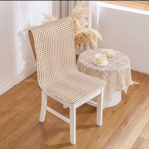 Image of HOMETHREADS Premium Cotton Chair Cover Set | Soft & Comfortable Seat Covers with Anti-Skid Non-Slip Backing + Waterproof Dining Table Cover (140x180 cm) (Beige Box,4 Chair Covers + 1 Table Cover)