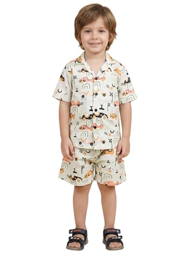Image of POLKA TOTS Cotton Boys Summer T-shirts and Shorts Combo Set | Premium Printed Shirt & Shorts Combo| Summer Toddler Outfit for Kids | Co-Ord Set For Boys | Racing car Print | Light Green 2-3 Y