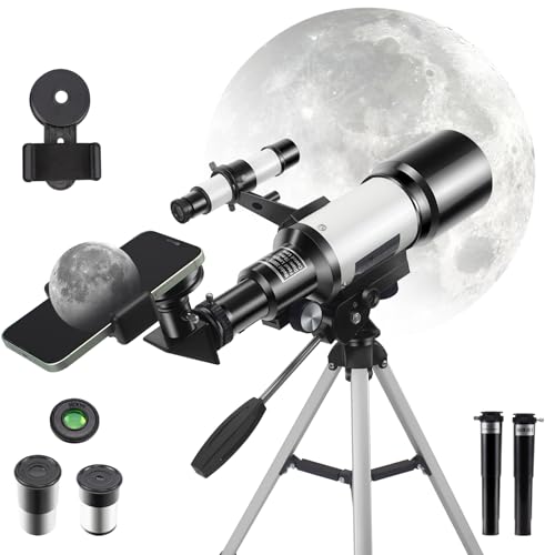 Telescope for Kids Adults Beginners, 150X Astronomical Refractor Telescope, 70mm Aperture Professional Astronomy HD Telescopes with Adjustable Tripod, Phone Adapter and Moon Filter for Stargazing Gift