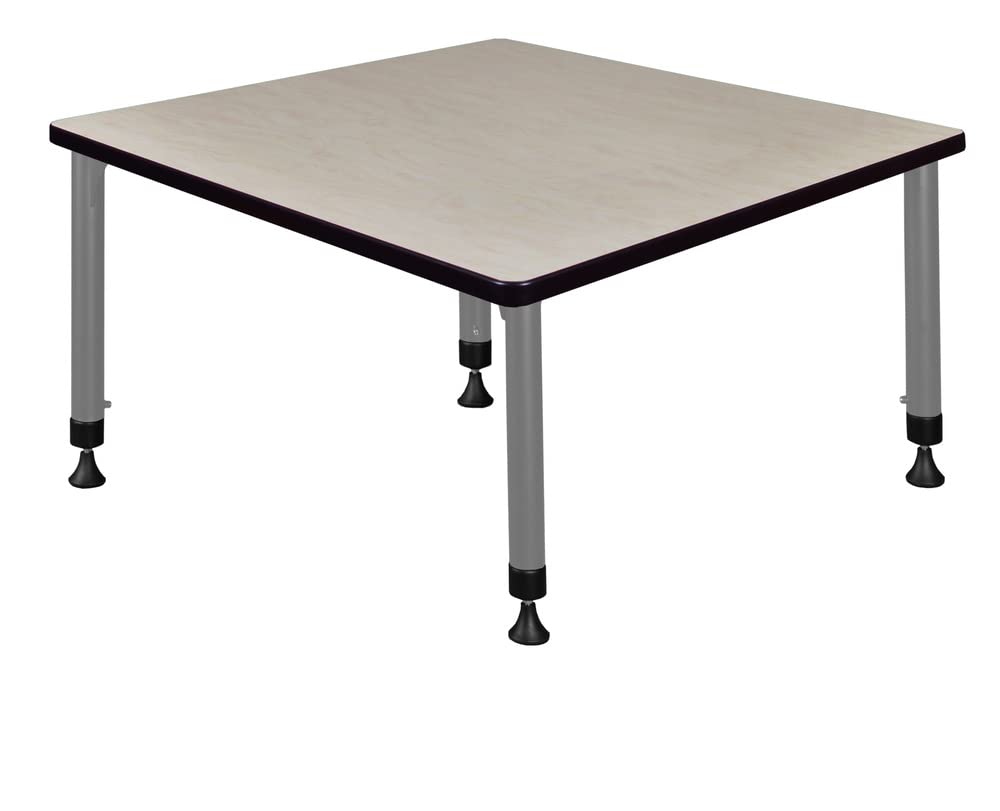 Romig Kee Square Classroom Activity Table & Chairs Height adjustable3, 36 x 36, Chrome|Grey|Maple|Navy Blue