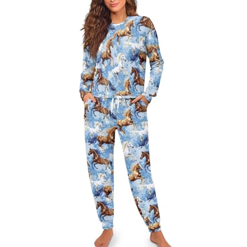 Image of Women's Pajamas Set Soft 2 Piece Loungewear Long Sleeve Pj Set Matching Sleepwear with Pockets for Women Plus Size