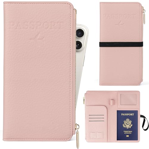 TIGARI Leather Passport Holder, RFID Blocking Wallet for Women, Zipper Pocket Card Slots, Waterproof...