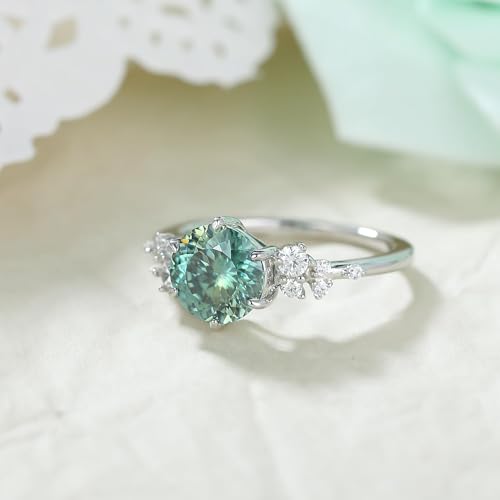 Moissanite Bridal Engagement Ring for Women 925 Sterling Silver 2CT Blue-Green Moissanite Portuguese Cut Wedding Promise Ring for Her Size 4-94
