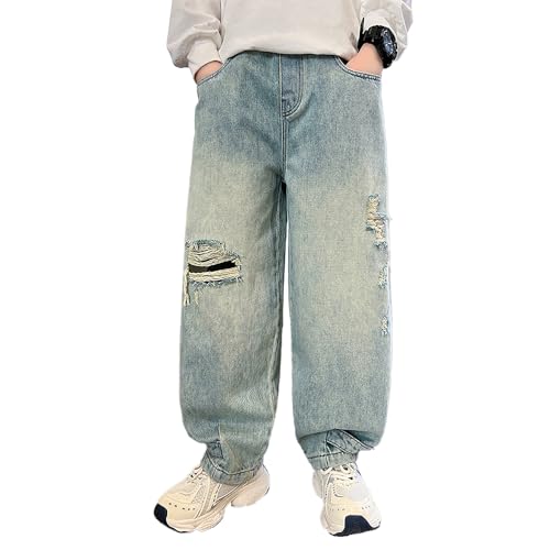 Ripped Jeans for Boys, Baggy Denim Pants, Elastic Waist Loose Trousers with Distressed Design & Pockets2