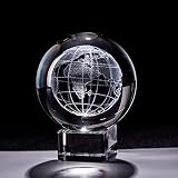 DANHUI 6cm Lasergravierte Earth Miniatur Kristall 3D Kugelglaskugel Kugel Glas Papiergewicht Handwerk Ornament Dekoration Figur Decorine Figur (Color : with Crystal Base, Size : 60mm)