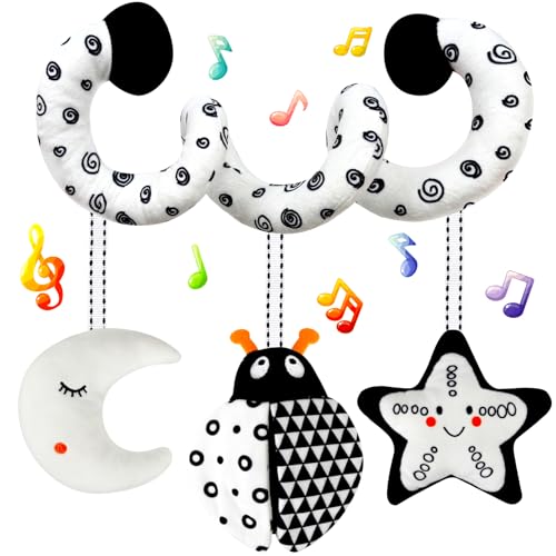 Image of FQKIOMY Black and White High Contrast Baby Toys - Sensory Infant Hanging Carseat & Stroller Toy for Newborns 0-6,6-12Months Perfect Easter Birthday & Baby Shower for Babies Boys Girls