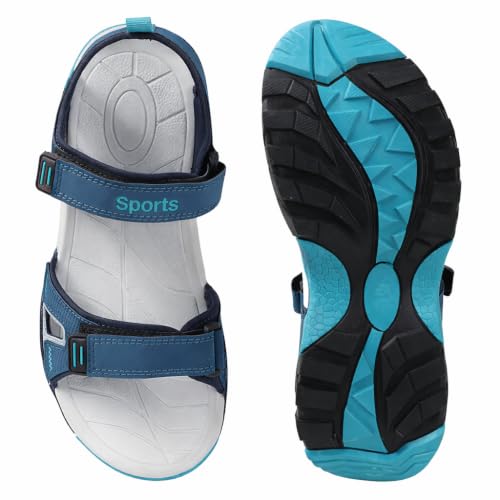 Image of Men's Sports Sandals | Lightweight Outdoor Trekking Sandals | Adjustable Velcro Straps | Cushioned Footbed | Anti-Skid Sole | Comfortable Walking Sandals for Men (Blue /Grey)