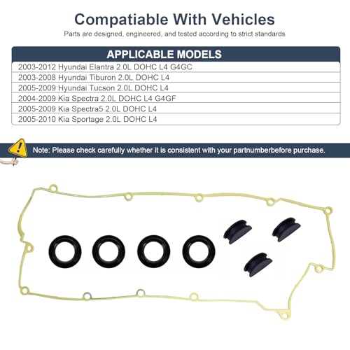 Image of VS50583R Valve Cover Gasket Set Fit for Hyundai Elantra Tiburon Tucson Kia Spectra Sportage Spectra5 2.0L.