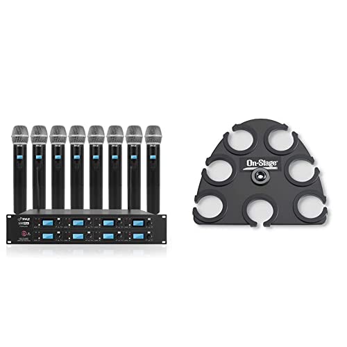 Pyle Professional 8 Channel Uhf Wireless Microphone System 8 Handheld Mics Rack Mount Receiver Base & On-Stage Msa2700 Multi-Mic Holder #TOP26