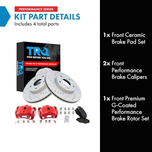 Image of TRQ Performance Front Brake Pad and Rotor Set Ceramic G Coated Slotted | For 2003-2011 Honda Element