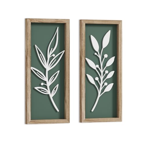3D Wooden Leaf Sage Green Boho Wall Art (Set of