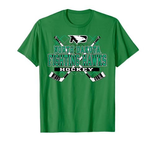 North Dakota Fighting Hawks Hockey Sticks Green T-Shirt