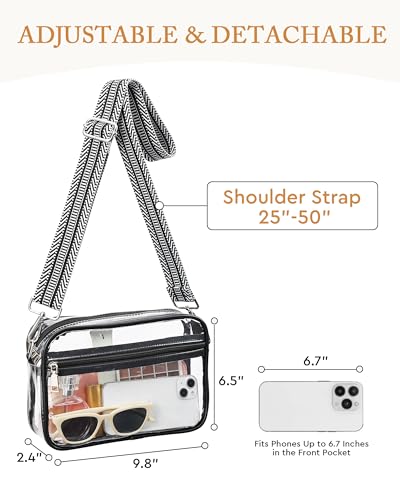 FANGSUN Clear Crossbody Bag Stadium Approved, Clear Purse for Women, Large Transparent Shoulder Bag for Concert, Sports, Events
