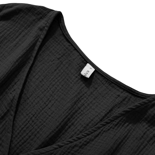 Image of Amazhiyu Women's Cotton Gauze Short Sleeve Wrap Mini Dress