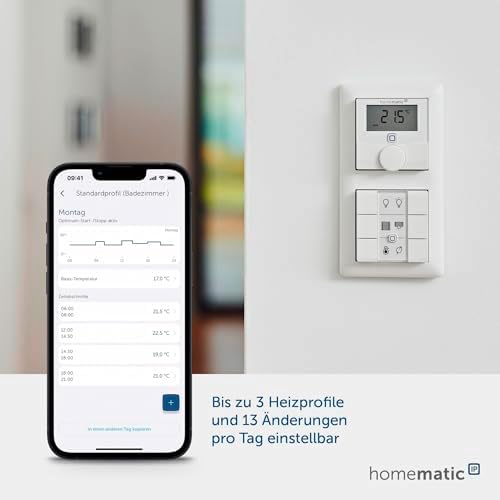 Bild 1 - Homematic IP Smart Home Wandthermostat mit Luftfeuchtigkeitssensor, digitales Thermostat Heizkörper/Fußbodenheizung mit App, Temperaturmessung, Energie sparen, 156669A0