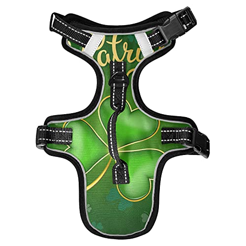 St. Patrick's Day Shamrock Clovers Lucky Four Leaves Green Pattern No Pull Vest Harness, Padded Reflective Adjustable Harnesses for Small to Large Dogs Cats with Leash Clips Easy Control Handle M
