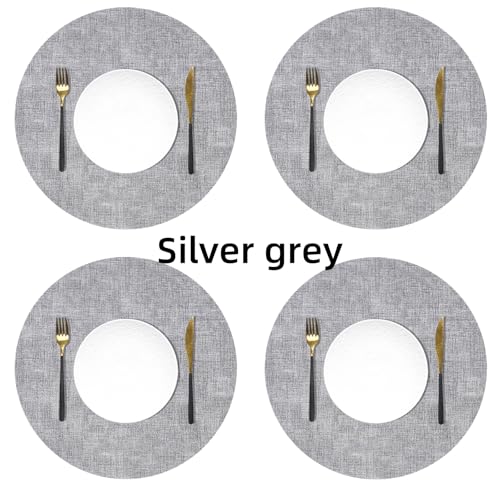 Sets de table en cuir synthétique ronds 33cm imperméables gris argenté