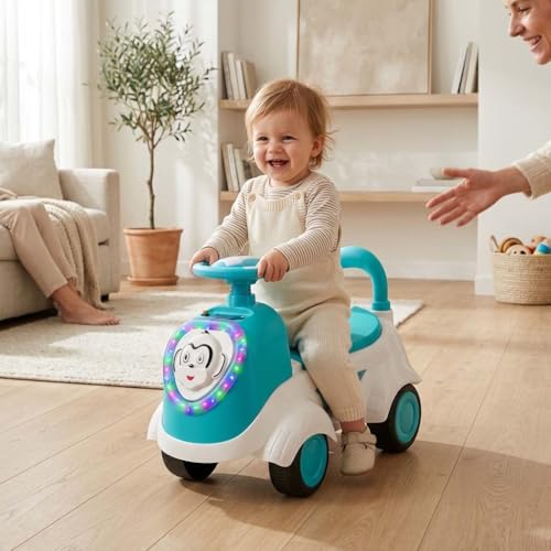 Image of Kids Ride-On Push Car with LED Lights & Steering Wheel - Toddler Ride On Toy Car with Music, Storage Seat & Backrest, Indoor Outdoor Ride Toy for Boys & Girls (Ages 1.5-3)