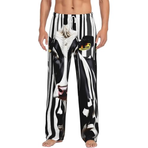Pantalon de pyjama homme motif vache noir et blanc en tissu fluide doux