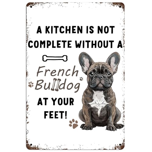 XingFox Divertenti insegne in metallo da cucina con bulldog francese, decorative per la cucina, regali a tema bulldog francese per amanti dei cani, 8x12 pollici