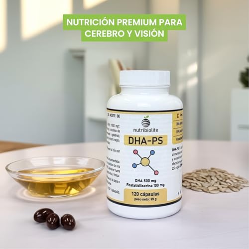 500 mg DHA (Triglicéridos) + 100 mg Fosfatidilserina Vegetal - Salud Cerebral y Ocular - Alta absorción - Sin Soja - 120 Mini-Perlas - DHA-PS Nutribiolite - imagen 6