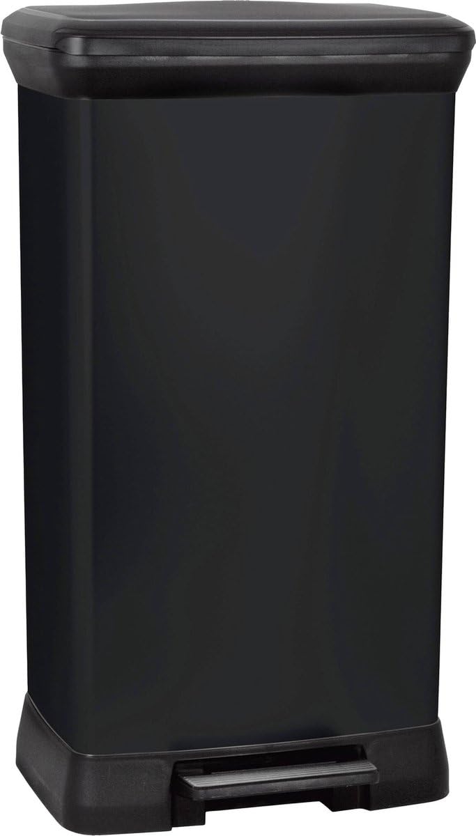 Curver 50 Litre Black Pedal Bin with Lid and Bag Ring