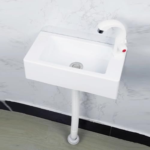 Lavabo Suspendido Lavabo del Baño Esquina Superficie Interior,Diseño Minimalista,40x20x11cm(WxDxH),plástico Lavabo,para comercio, lavadero, jardín(blanco) (B)