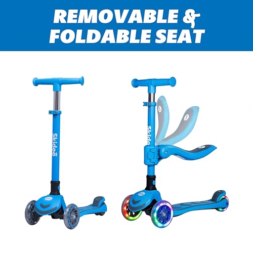 Image of SKIDEE Kick Scooter for Kids Ages 3-5 | Foldable 3 Wheel Scooter with Lean-to-Steer, Adjustable Height, Removable Seat & LED Light Wheels | Toddler Scooter Up to 12 Year Old Boys /Girls